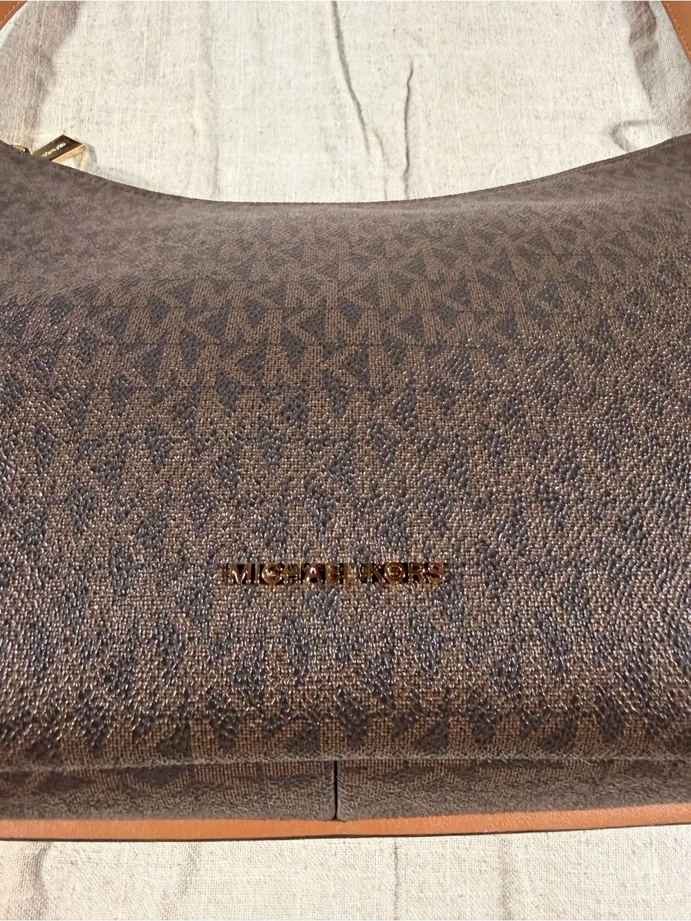 Michael Kors Brown Signature MK Logo Hobo Bag with Gold Hardware NWT